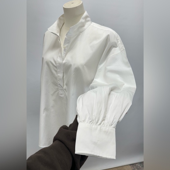 ANN MASHBURN Crisp white balloon sleeve ANAYA Popover Shirt size L - Picture 6 of 15